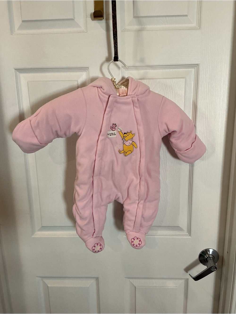 Pink Winnie the Pooh Hooded Baby One-Piece Snowsuit